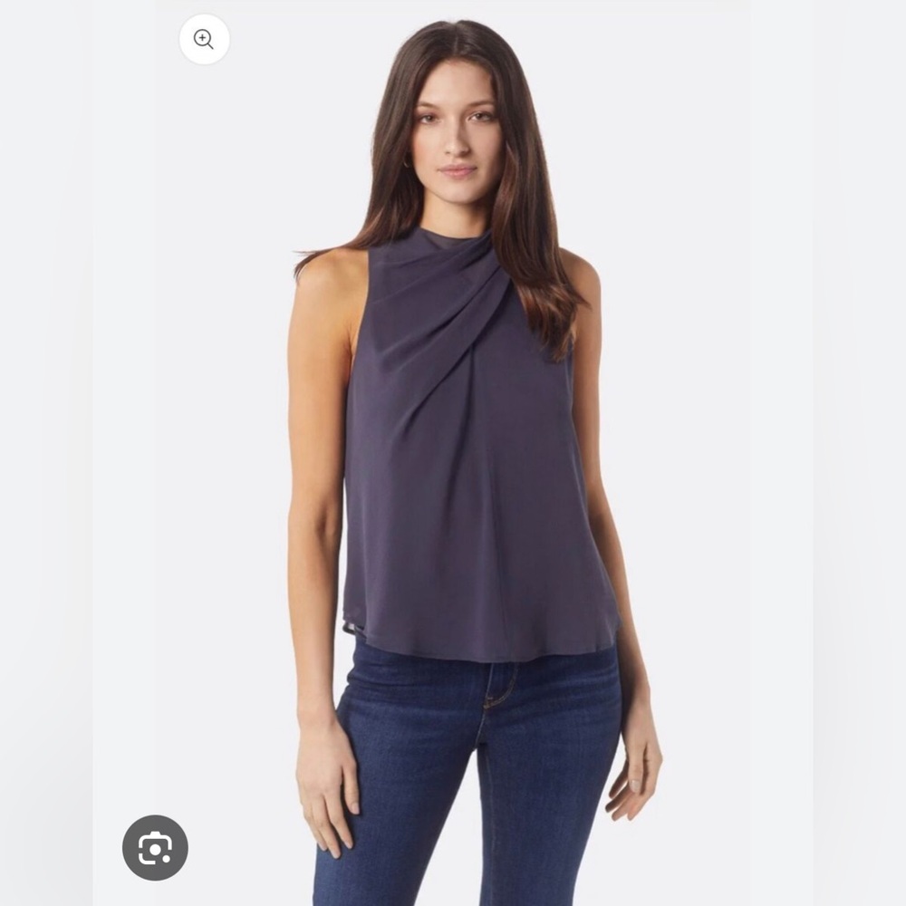 NWT Joie Paul 100% Silk Sleeveless Mockneck Top in Graphite Gray Size XL